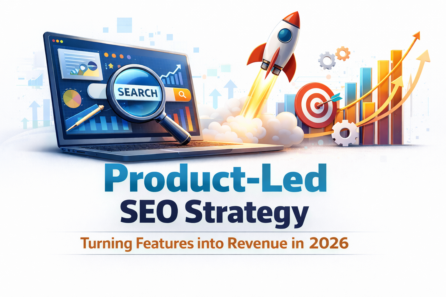 Product-Led SEO Strategy framework showing product features, organic traffic growth, and user acquisition flow on a white background