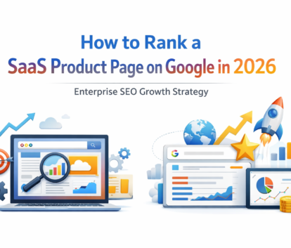 How to rank a SaaS product page on Google in 2026 with enterprise SEO growth strategy, analytics dashboard and search ranking illustration