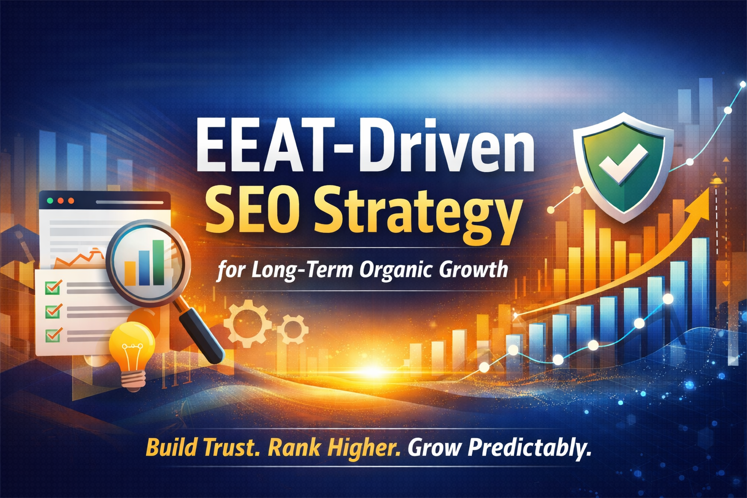 EEAT-driven SEO strategy illustration showing trust, expertise, and long-term organic growth