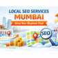 Local SEO services Mumbai illustration showing business growth, Google Maps optimization, and search ranking improvement