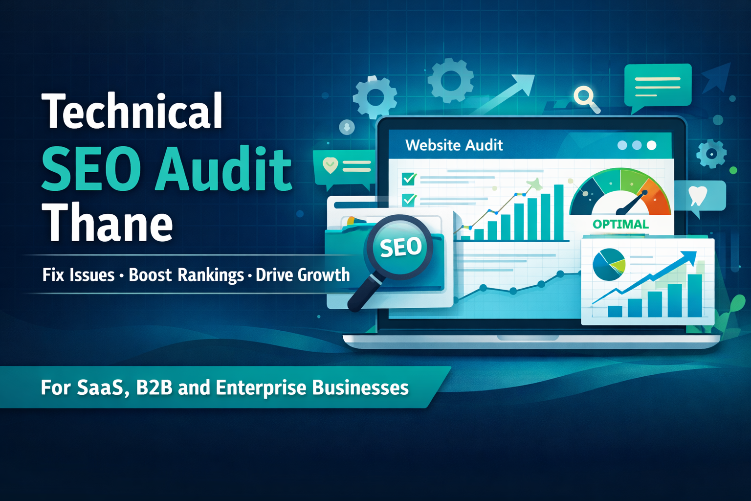 technical seo audit thane illustration showing website analysis, performance optimization, and search ranking improvement