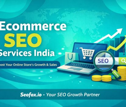 Ecommerce seo services india illustration showing online store growth, product optimization, and search ranking improvement