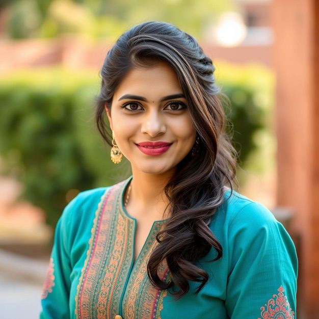 portrait beautiful young pakistani woman wearing traditional clothes outdoors_1215310 10966