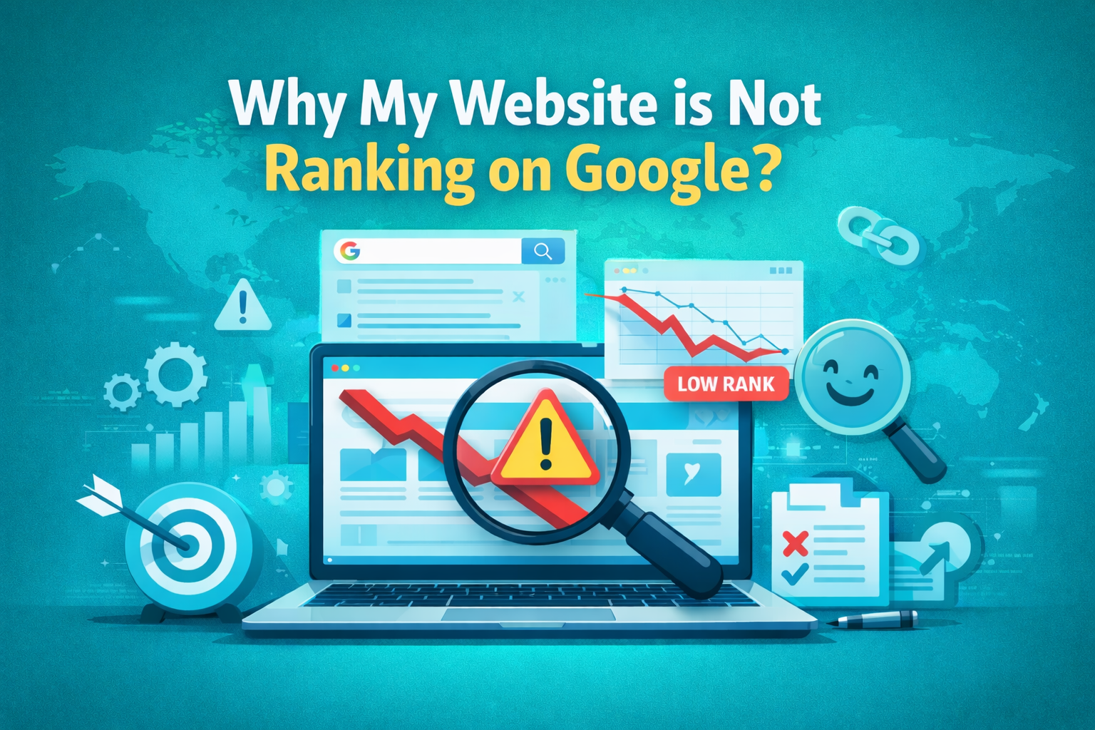 why my website is not ranking on google SEO illustration showing ranking drop and optimization issues