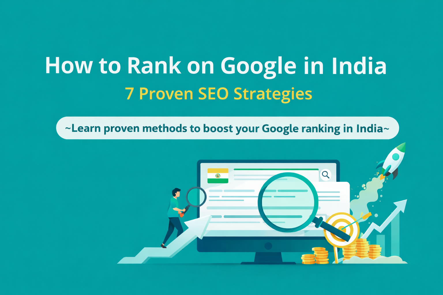 how to rank on google in india SEO strategies illustration showing website ranking growth and search performance