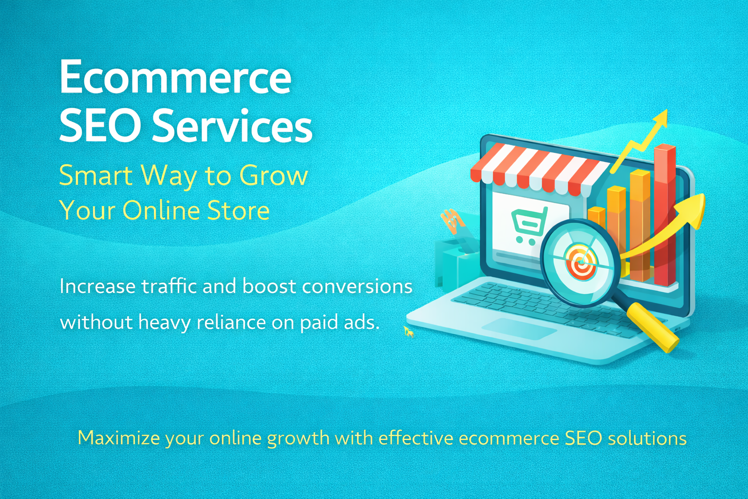 ecommerce seo services illustration showing online store growth, traffic increase, and higher conversions