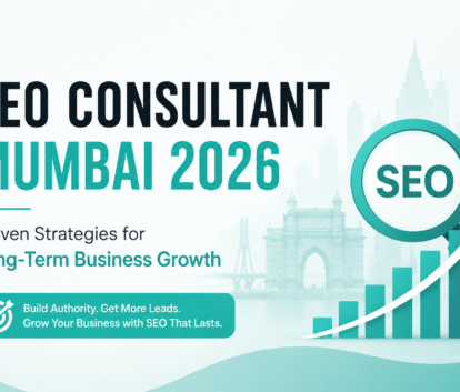SEO Consultant Mumbai 2026 feature image with SEO growth strategy visuals, business analytics chart, digital marketing elements, and professional corporate design for long-term organic growth.