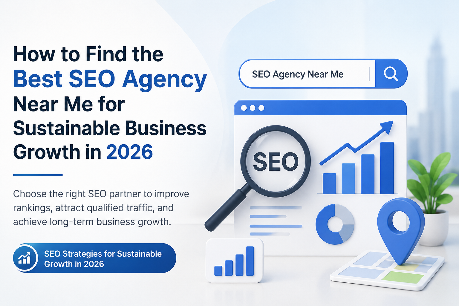 Best SEO Agency Near Me for Sustainable Business Growth in 2026 featuring SEO analytics, local search optimization, website ranking improvement, and business growth strategy.