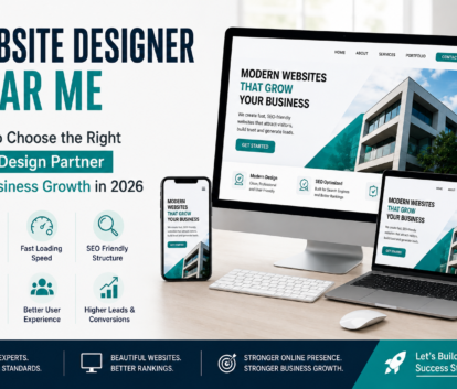 Website designer near me showcasing a modern SEO-friendly, mobile-responsive business website design for business growth in 2026.